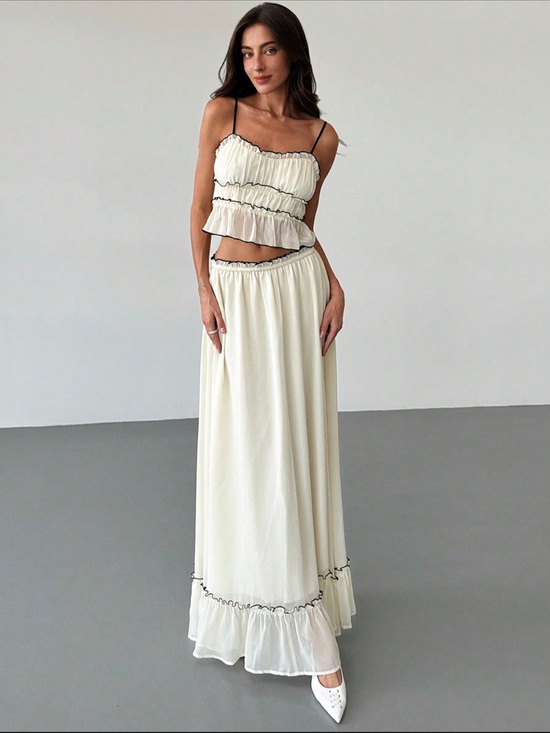 SHEIN Dresses & Skirts - Aloruh Romantic Date/ Vacation Contrast Two-Piece ruffle Set black contrast